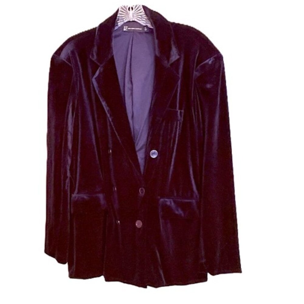 New York & Company Double Breasted Navy Blue Velvet Blazer XL
